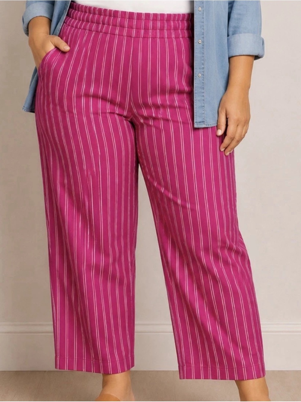 Belle by Kim Gravel Cabana Knit Twin Stripe Resort Pants Pink, Size: XL -A627935